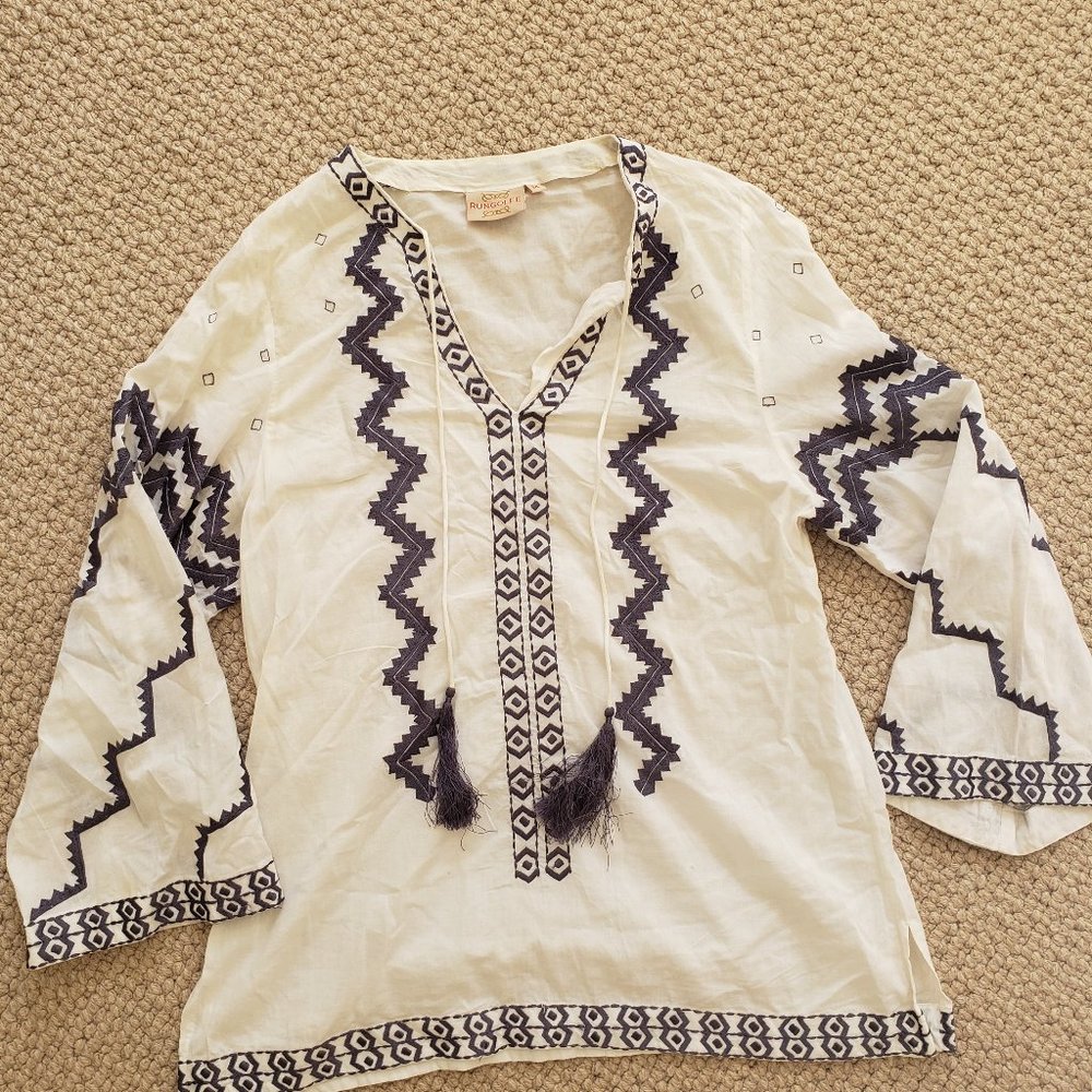 Rungolee cotton tunic M medium navy white